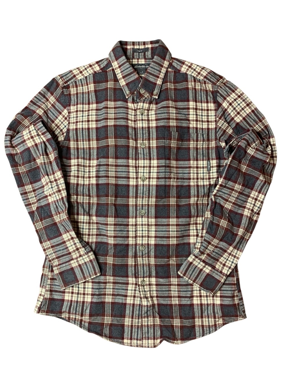 Eddie Bauer Slim Fit Plaid Flannel Button Down Shirt Men's Size Small